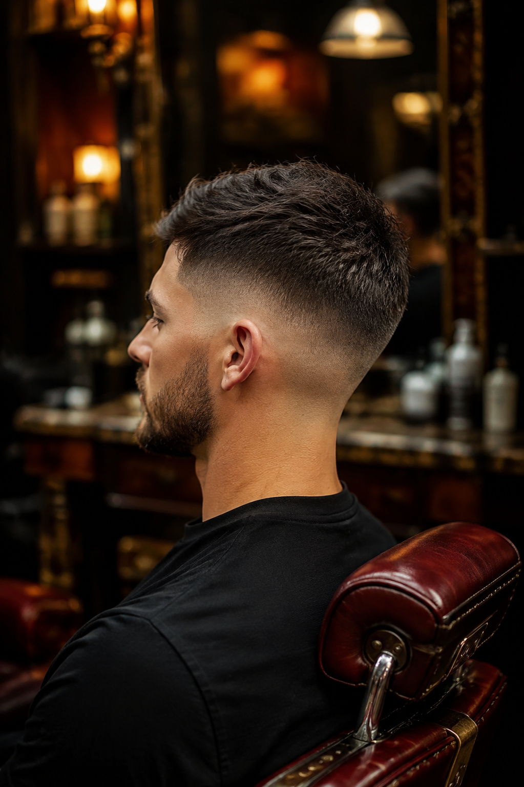 Dokulu crop ve mid fade saç kesimi